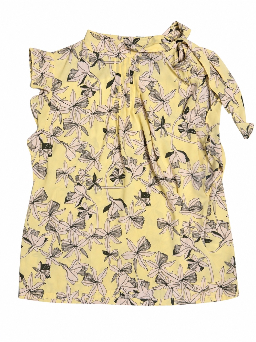 Liz Claiborne Yellow Floral Tie-Neck Sleeveless Blouse